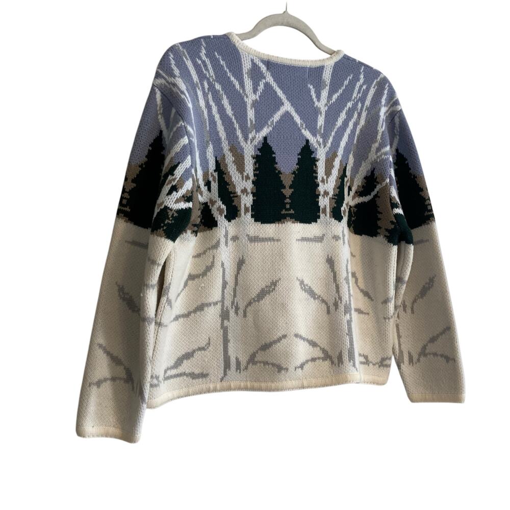 Vintage 90s Winter Forest Scene Cardigan Birch Trees Sz M - Picture 15 of 15